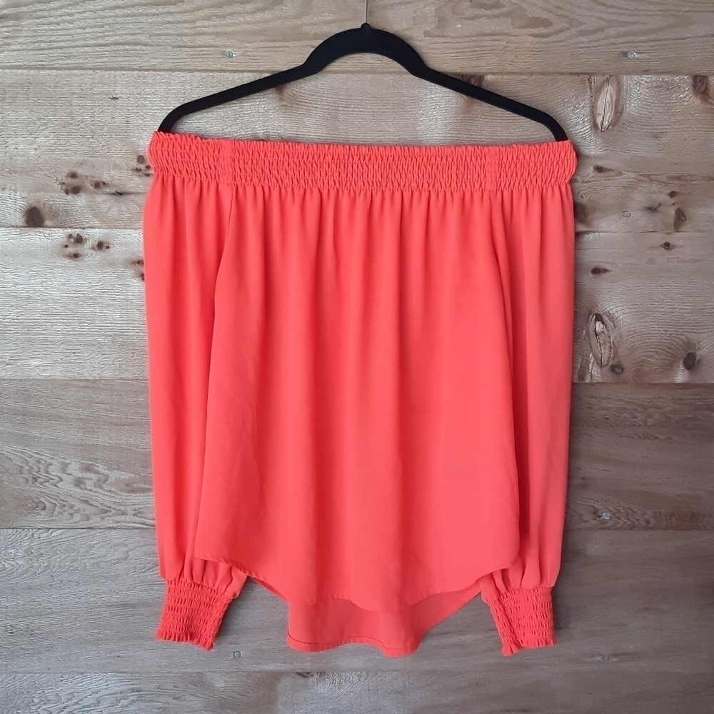 Express Red Smocked Off the Shoulder Top XSmall